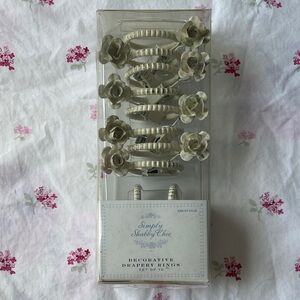 Simply Shabby Chic Drapery Curtain Rings Set of 10 Floral Cream NEW